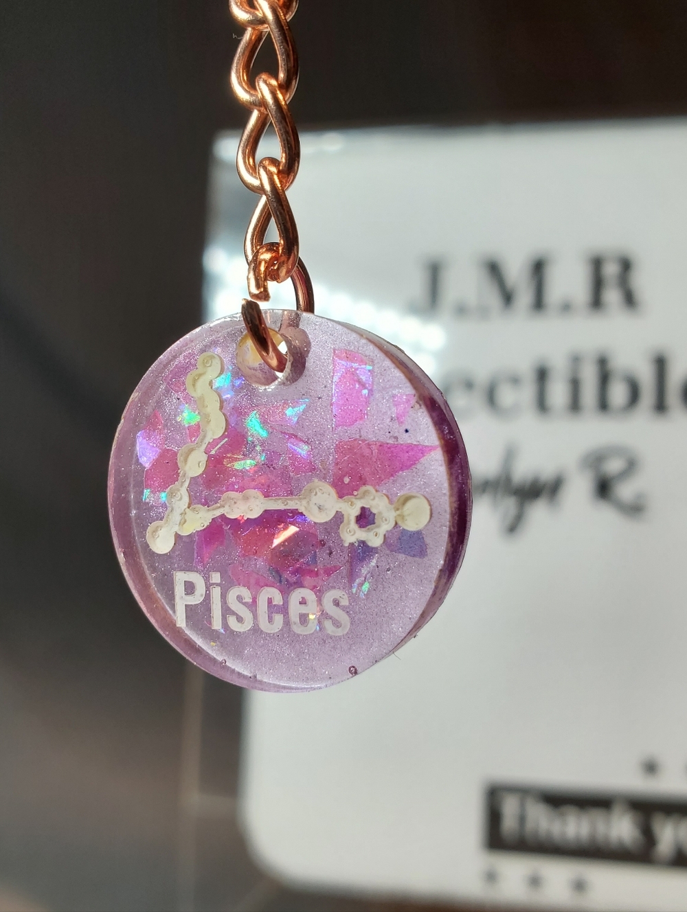 Handmade Resin Pisces Zodiac Keychain | Astrology Star Sign Accessory 